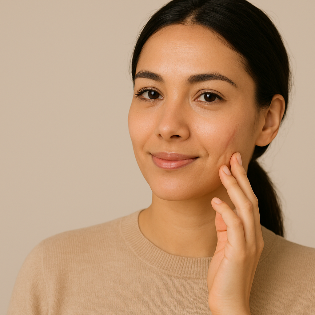 Close-up of a woman after surgical laser scar removal treatment