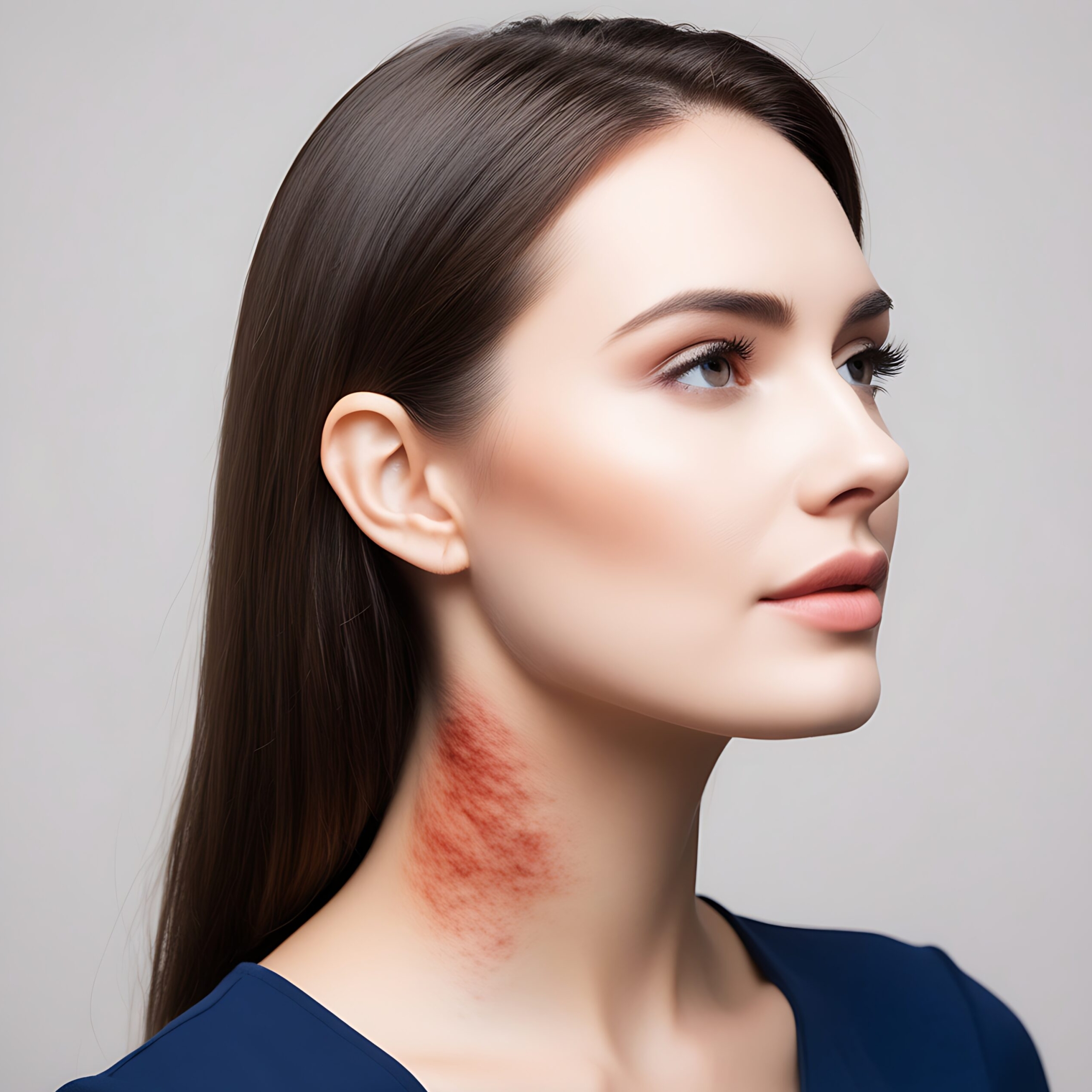 Birthmark on a woman’s neck before treatment