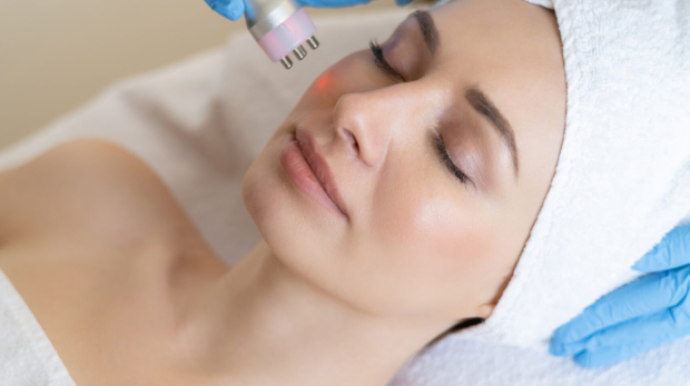 Dermatologist performing laser skin resurfacing treatment on patient