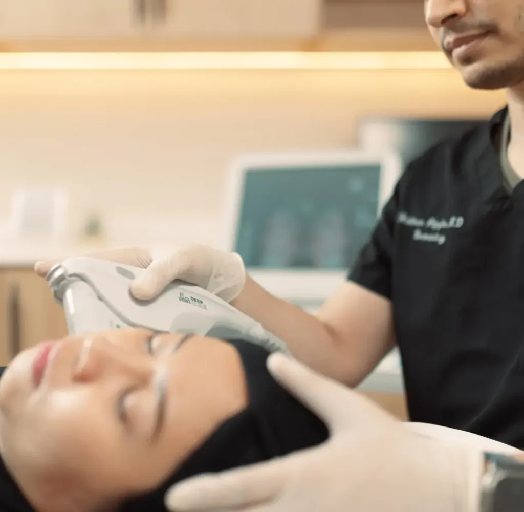 Patient undergoing laser skin resurfacing at Reveal Clinics Riyadh