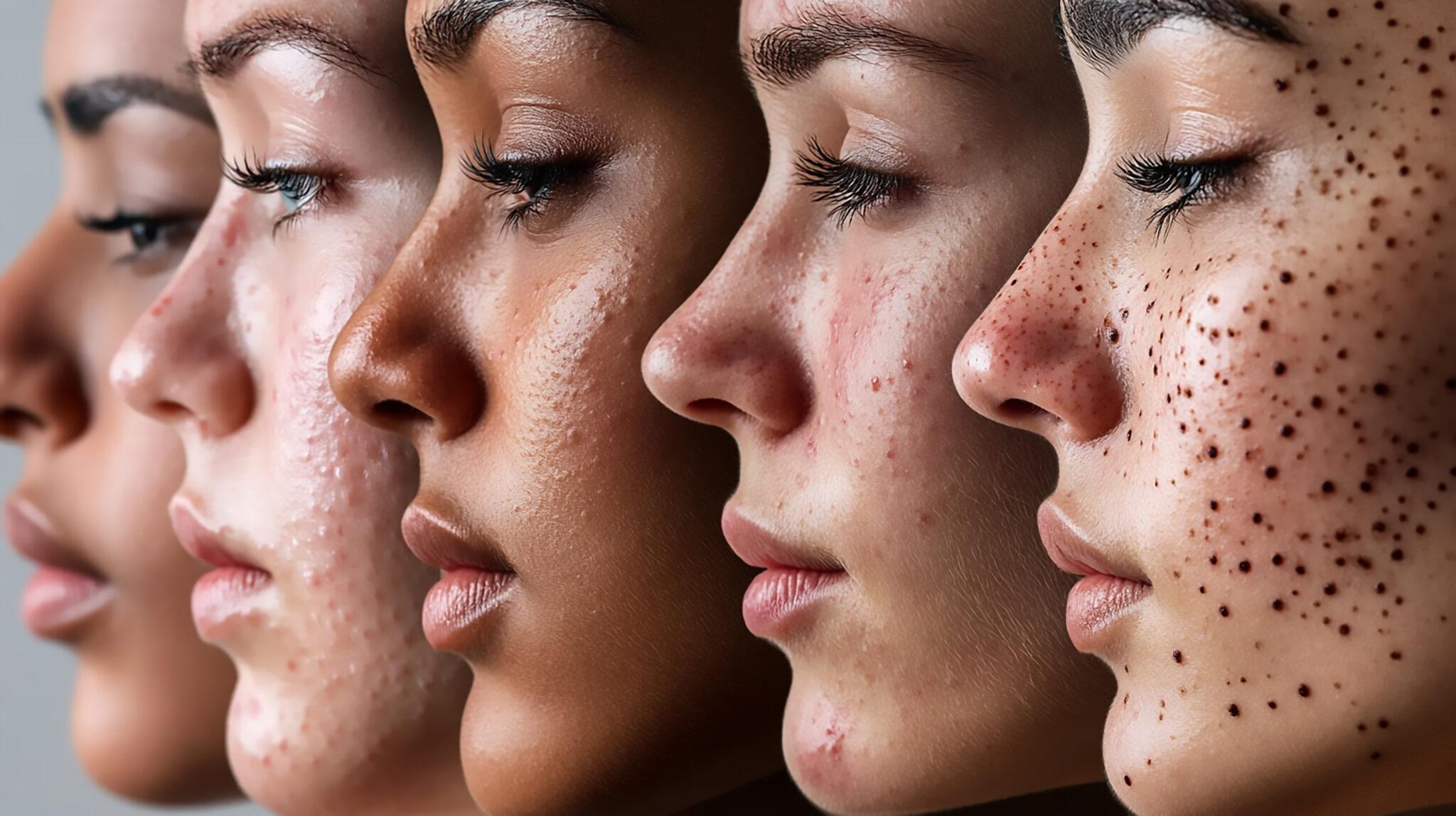 Diagram showing different types of acne scars including ice pick, boxcar, and rolling scars